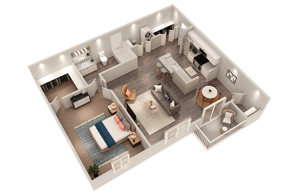 Floor plan for 1 bed, 1 bath, 750 sqft